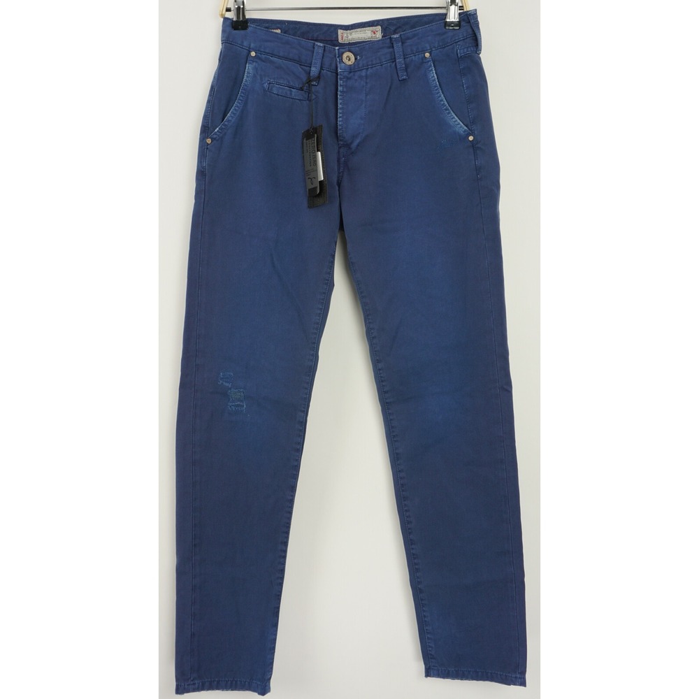 New Zero Construction Men's 30 x 30 Blue Distressed Flat Button Fly Chino Pants